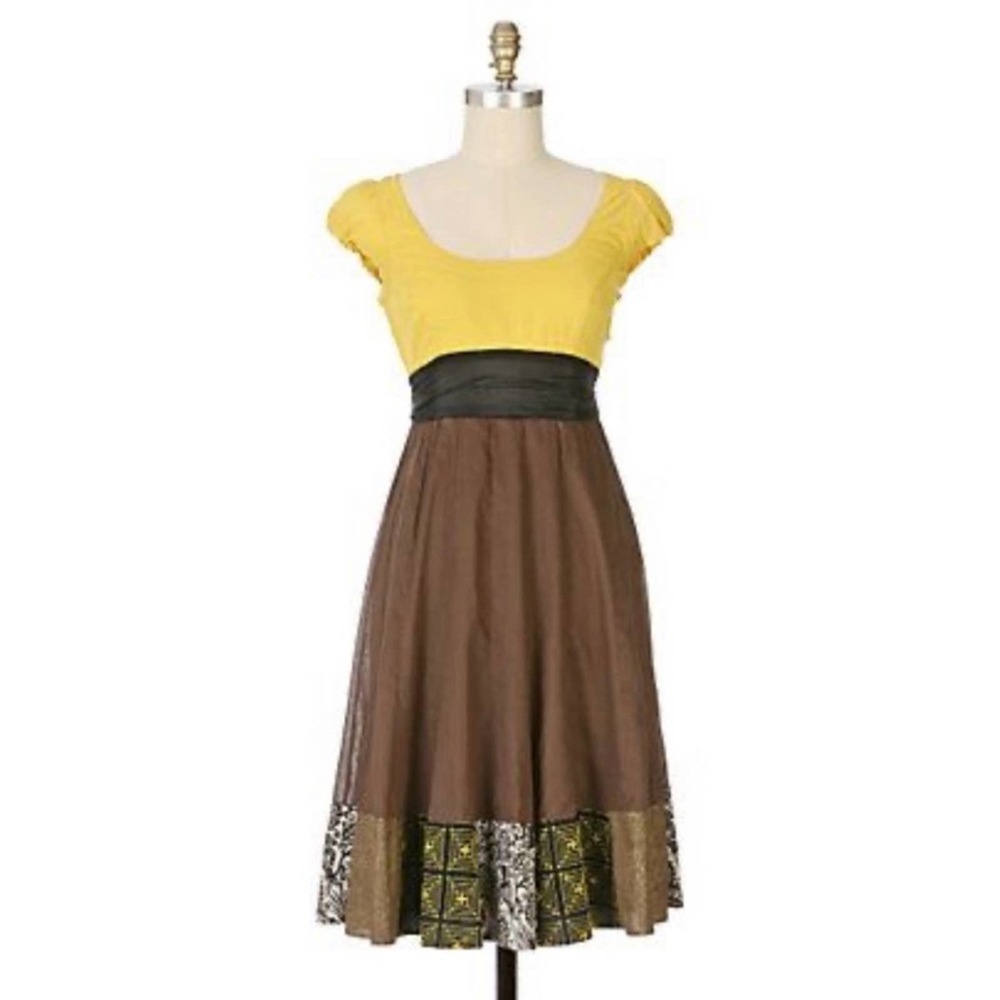Anthropologie Yellow and Brown Midi Dress - Picture 2 of 7